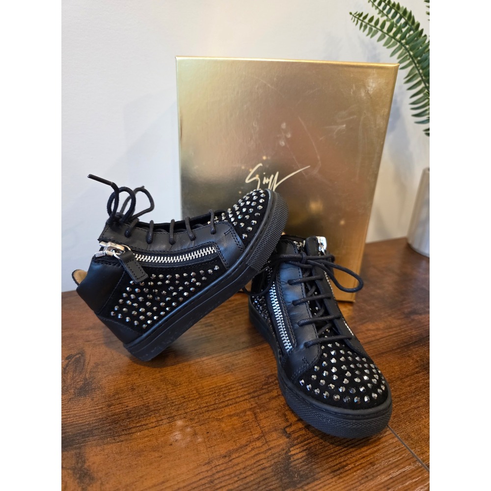 Giuseppe Zanotti Junior Toddler Size 25 Black Suede Rhinestone High-top Sneaker